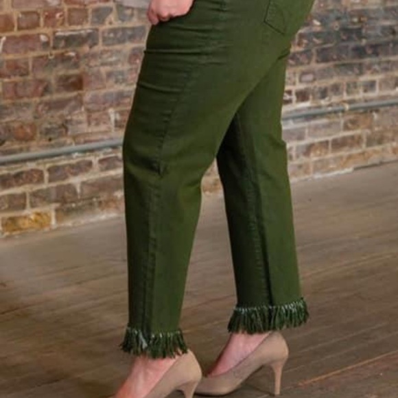 Olive boyfriend frayed hem jeans by L&B - Picture 2 of 3
